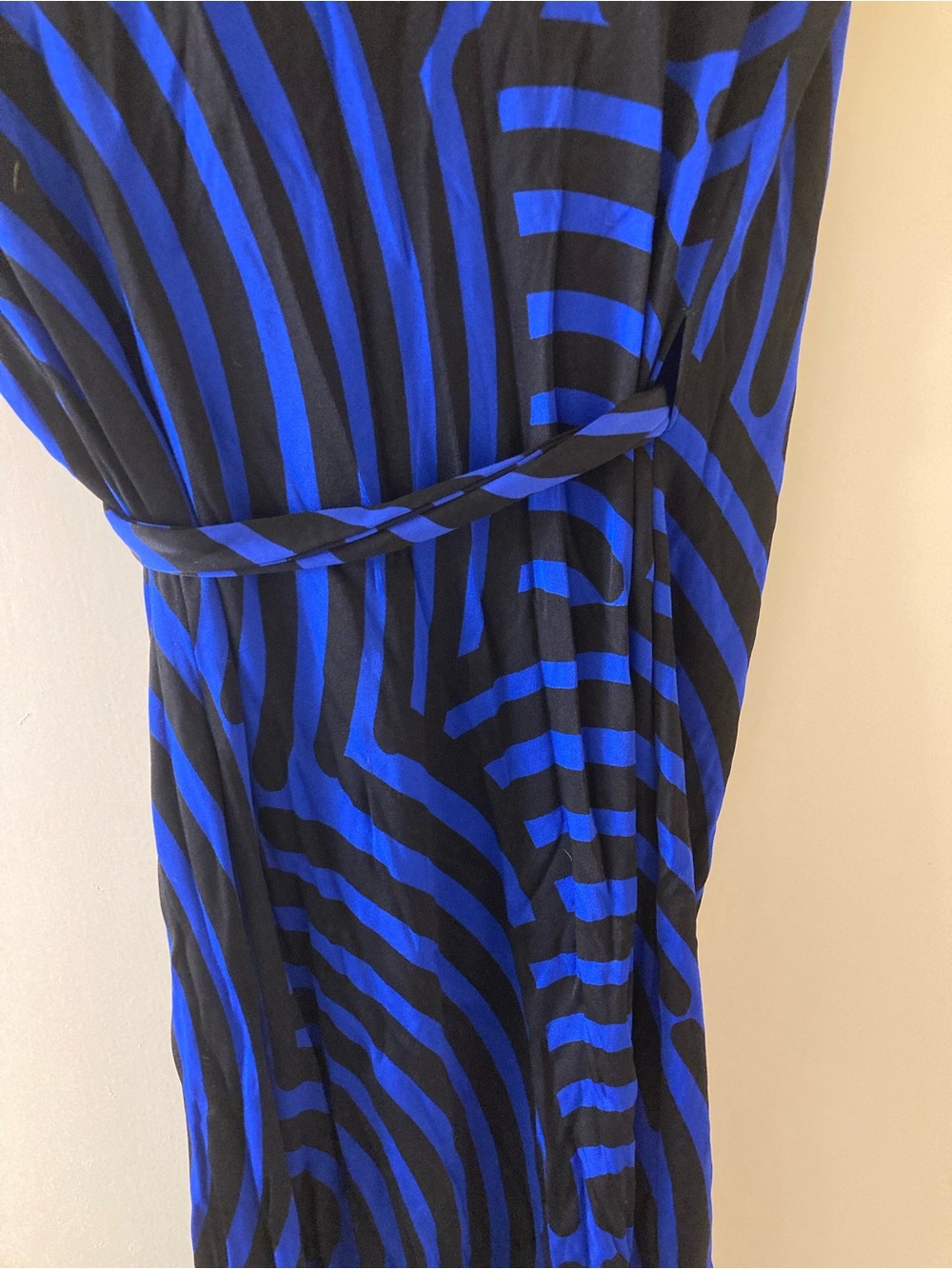 Diane Von Furstenberg Black and Royal Blue Striped Maxi Dress